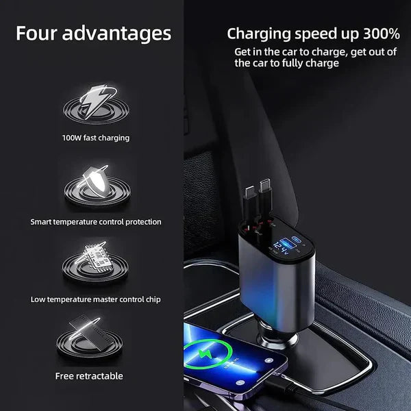 4-in-1 Retractable Car Charger For Android and iPhone