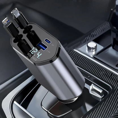 4-in-1 Retractable Car Charger For Android and iPhone